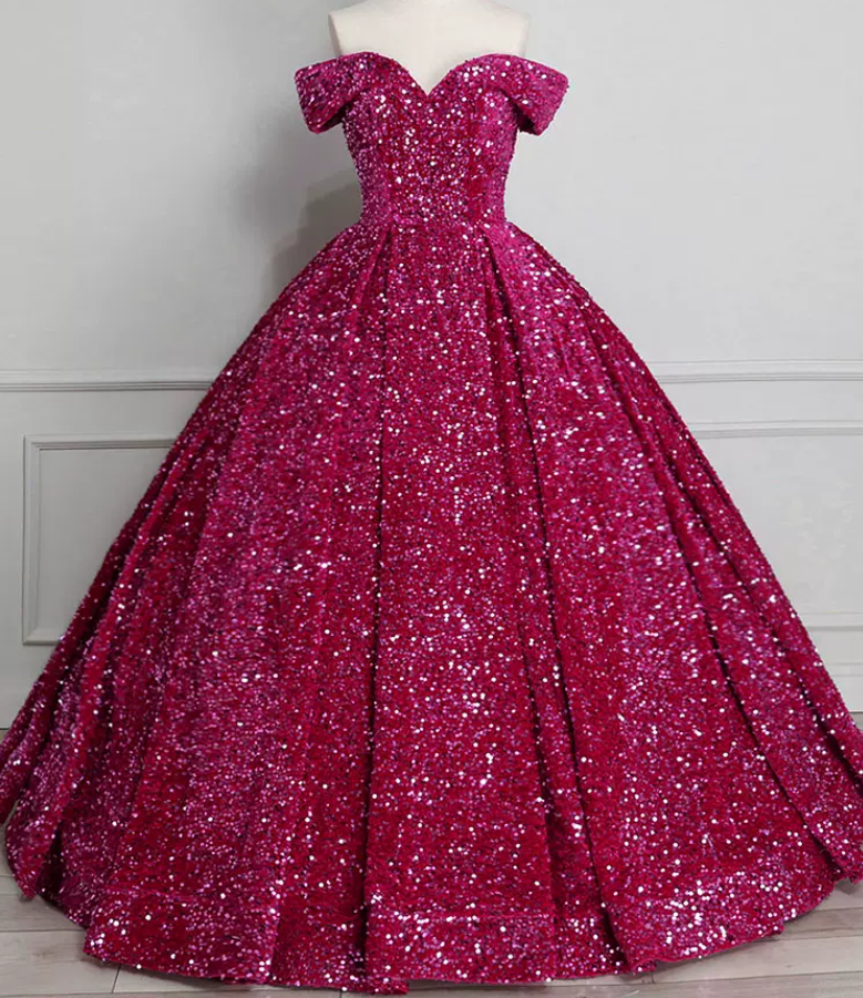 Fascinating Off-Shoulder Prom Dress Sequins A-Line Evening Dress C8924