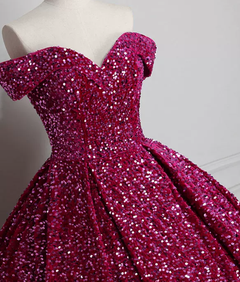 Fascinating Off-Shoulder Prom Dress Sequins A-Line Evening Dress C8924