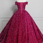 Fascinating Off-Shoulder Prom Dress Sequins A-Line Evening Dress C8924