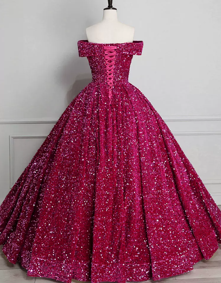 Fascinating Off-Shoulder Prom Dress Sequins A-Line Evening Dress C8924