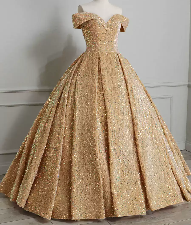 Fascinating Off-Shoulder Prom Dress Sequins A-Line Evening Dress C8924