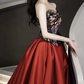 Retro Embroidered Floral Bodice Prom Dress Red Satin Sequins A-Line Evening Dress C8925