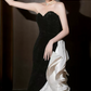 Unique Strapless Black Prom Dress Sequins Ruffles Mermaid Evening Dress C8926