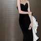 Unique Strapless Black Prom Dress Sequins Ruffles Mermaid Evening Dress C8926