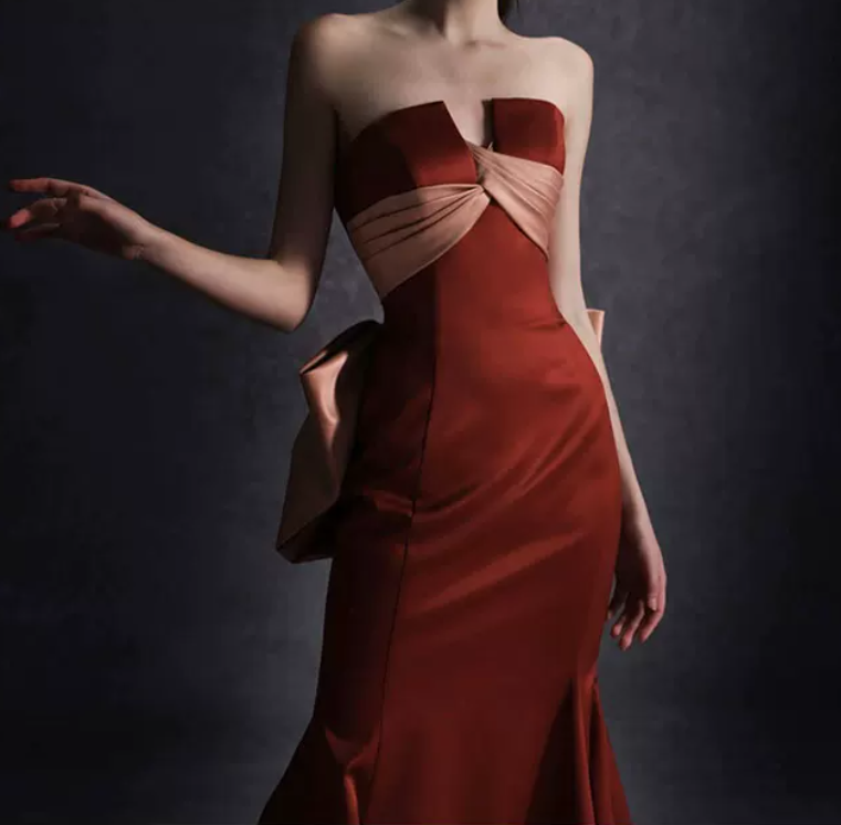 Robe de bal de princesse bustier à volants en satin long, robe de soirée C8117