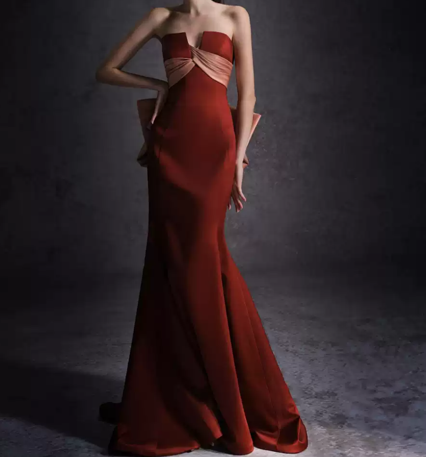 Robe de bal de princesse bustier à volants en satin long, robe de soirée C8117