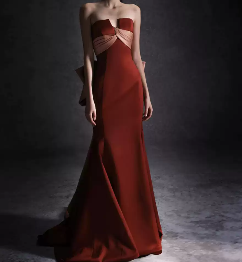 Robe de bal de princesse bustier à volants en satin long, robe de soirée C8117