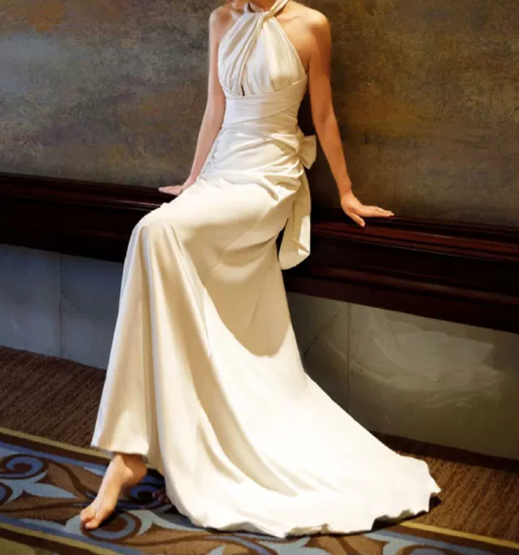 Charming Halter Neck Satin Wedding Dresses Backless Mermaid Bridal Dress C8928