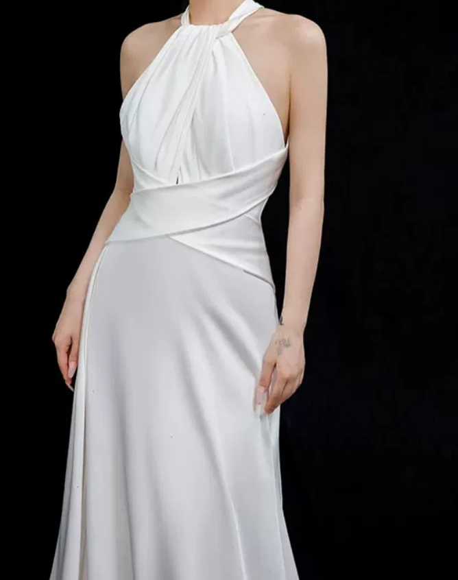 Charming Halter Neck Satin Wedding Dresses Backless Mermaid Bridal Dress C8928