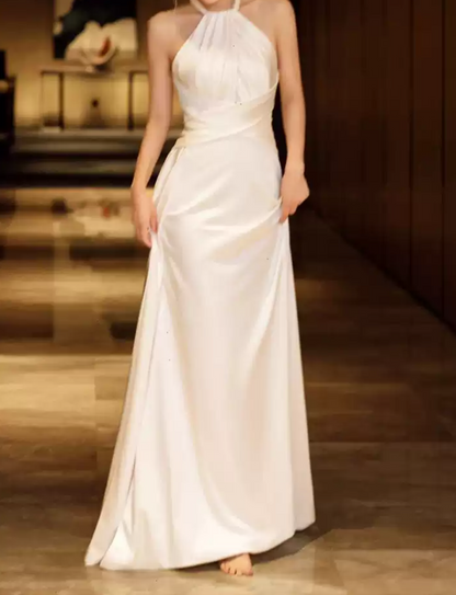 Charming Halter Neck Satin Wedding Dresses Backless Mermaid Bridal Dress C8928