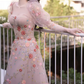 Chic Strapless Floral Prom Dress With Detachable Sleeves Sequins A-Line Evening Dress C8929