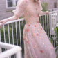 Chic Strapless Floral Prom Dress With Detachable Sleeves Sequins A-Line Evening Dress C8929