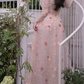 Chic Strapless Floral Prom Dress With Detachable Sleeves Sequins A-Line Evening Dress C8929