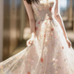 Chic Strapless Floral Prom Dress With Detachable Sleeves Sequins A-Line Evening Dress C8929