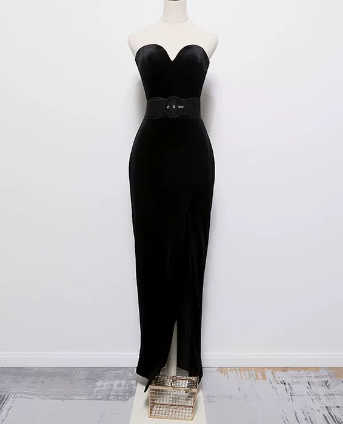 Robe de bal de princesse bustier à volants en satin long, robe de soirée C8117