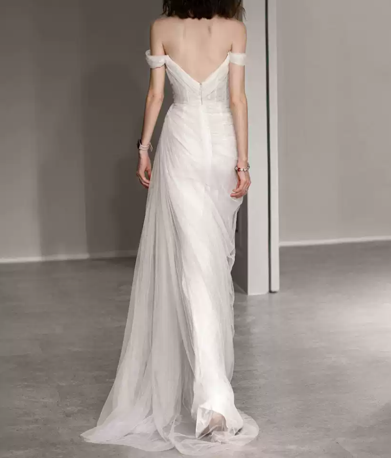 Superbe robe de mariée sirène bustier en satin et tulle, longue et en dentelle, C4563