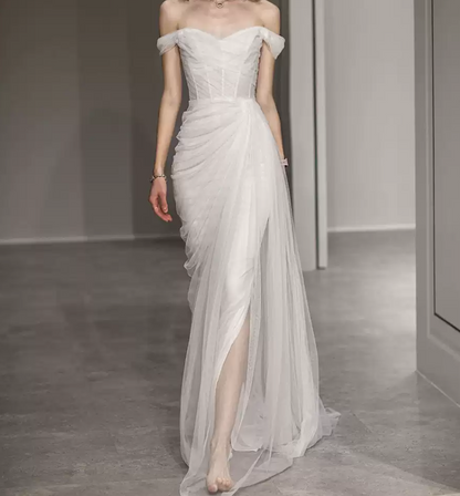 Superbe robe de mariée sirène bustier en satin et tulle, longue et en dentelle, C4563