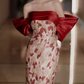 Romantic Off-Shoulder Red Prom Dress Floral Silt Mermaid Evening Dress C8933
