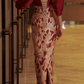 Romantic Off-Shoulder Red Prom Dress Floral Silt Mermaid Evening Dress C8933