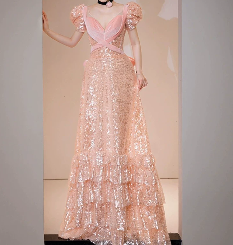 Robe de bal de princesse bustier à volants en satin long, robe de soirée C8117