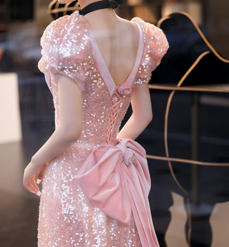 Robe de bal de princesse bustier à volants en satin long, robe de soirée C8117