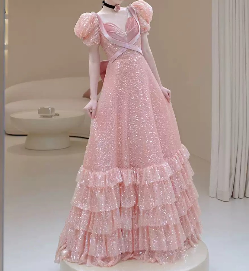 Robe de bal de princesse bustier à volants en satin long, robe de soirée C8117
