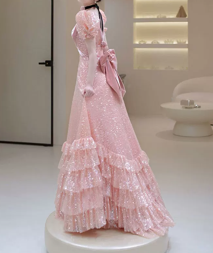 Robe de bal de princesse bustier à volants en satin long, robe de soirée C8117