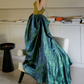Vintage Halter Neck Yellow & Green Prom Dress Jacquard A-Line Evening Dress C8938