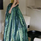 Vintage Halter Neck Yellow & Green Prom Dress Jacquard A-Line Evening Dress C8938