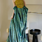 Vintage Halter Neck Yellow & Green Prom Dress Jacquard A-Line Evening Dress C8938