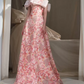 Sweet Strapless Pink Prom Dress Sequins Floral A-Line Evening Dress C8940