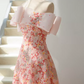 Sweet Strapless Pink Prom Dress Sequins Floral A-Line Evening Dress C8940