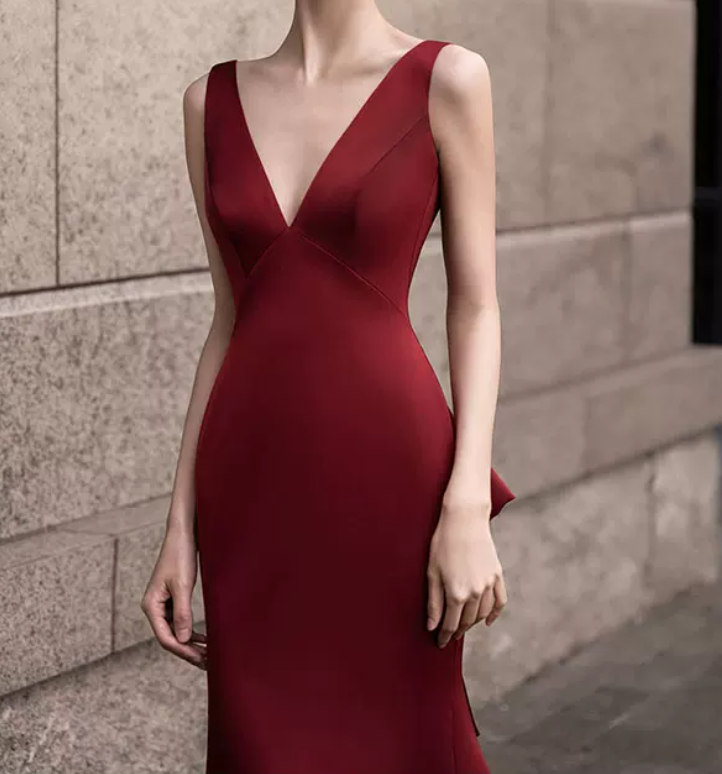 Sexy V Neck Red Prom Dress Bow Backless Mermaid Evening Dress C8943