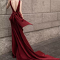 Sexy V Neck Red Prom Dress Bow Backless Mermaid Evening Dress C8943