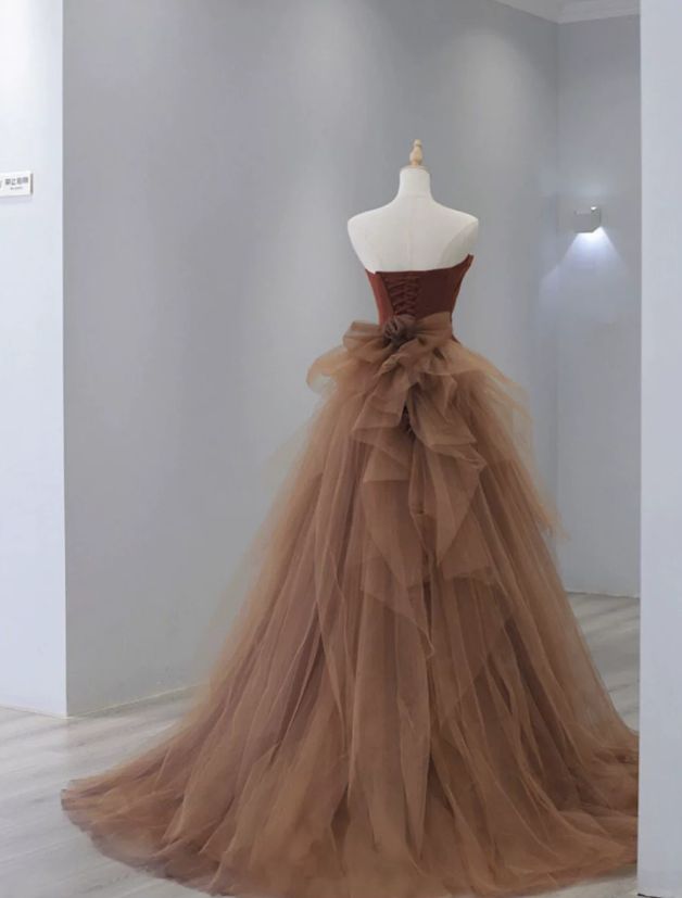 Robe de bal de princesse bustier à volants en satin long, robe de soirée C8117