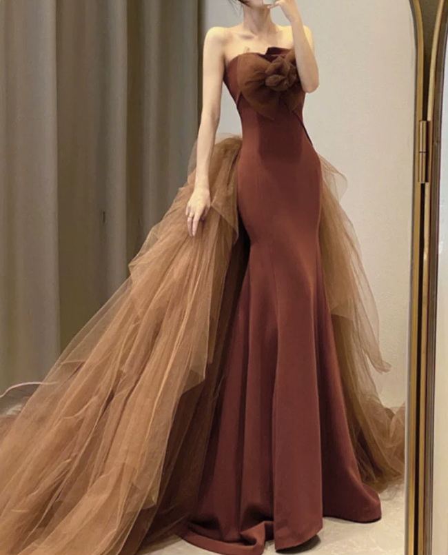 Robe de bal de princesse bustier à volants en satin long, robe de soirée C8117