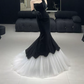 Vintage Strapless Black Prom Dress Velvet Tulle Mermaid Evening Dress C8946