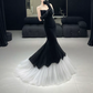 Vintage Strapless Black Prom Dress Velvet Tulle Mermaid Evening Dress C8946