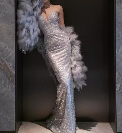 Robe de bal de princesse bustier à volants en satin long, robe de soirée C8117