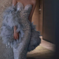 Robe de bal de princesse bustier à volants en satin long, robe de soirée C8117