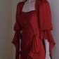 Sexy Square Neck Red Prom Dress Short Sleeve Slit Sheath Evening Dress C8948