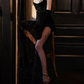 Glittering Spaghetti Straps Black Prom Dress Beaded Sequins Slit Mermaid Evening Dress C8949