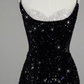 Glittering Spaghetti Straps Black Prom Dress Beaded Sequins Slit Mermaid Evening Dress C8949