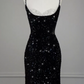 Glittering Spaghetti Straps Black Prom Dress Beaded Sequins Slit Mermaid Evening Dress C8949