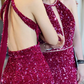 Trendy Asymmetrical Neck Fuchsia Prom Dress Sequins Cutout Mermaid Evening Dress C8950