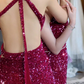 Trendy Asymmetrical Neck Fuchsia Prom Dress Sequins Cutout Mermaid Evening Dress C8950