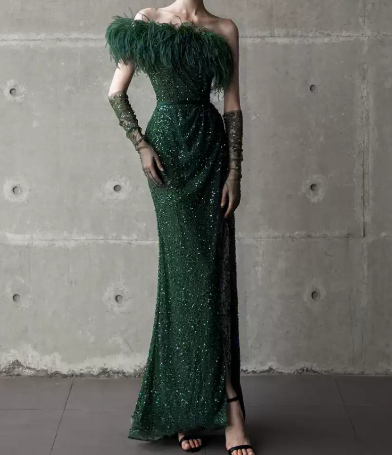 Robe de bal de princesse bustier à volants en satin long, robe de soirée C8117