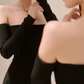 Ornate Long Sleeve Off-Shoulder Prom Dress Black Mermaid Evening Dress C8954