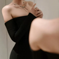 Ornate Long Sleeve Off-Shoulder Prom Dress Black Mermaid Evening Dress C8954