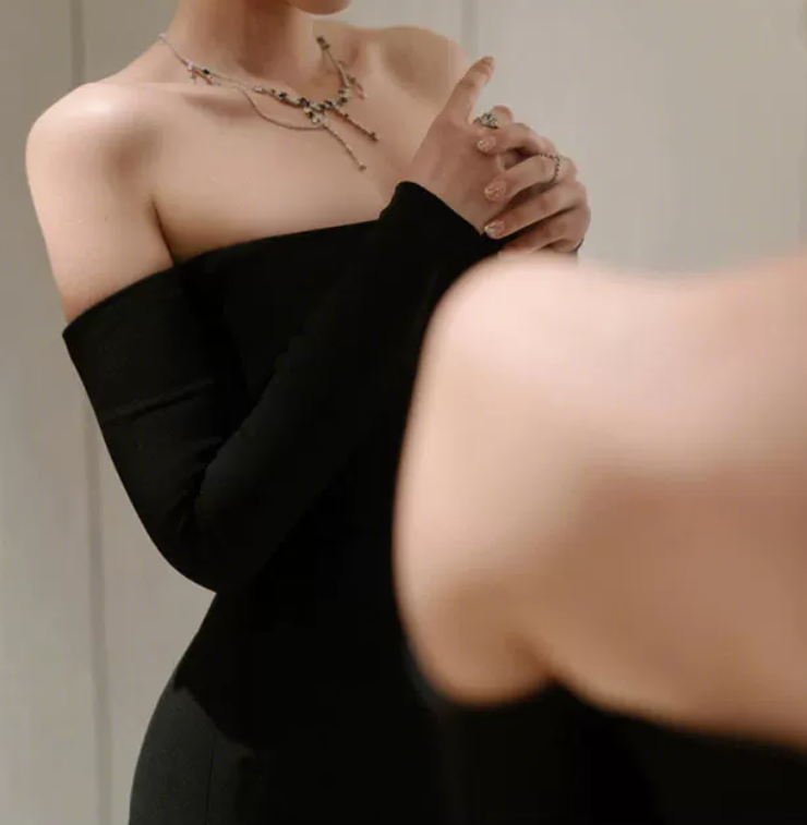 Ornate Long Sleeve Off-Shoulder Prom Dress Black Mermaid Evening Dress C8954